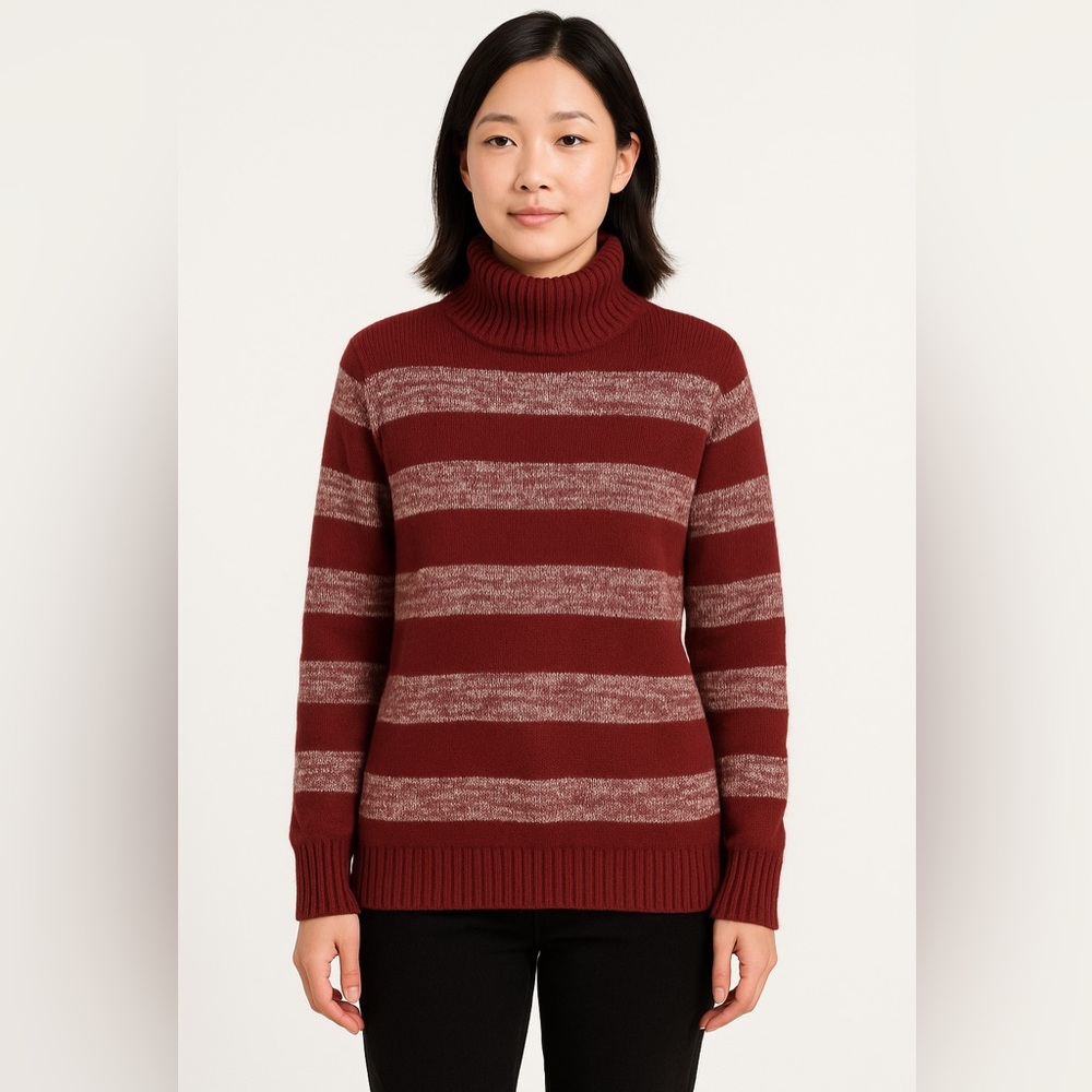Eddie Bauer Turtleneck Striped cotton blend‎ Sweater, Burgundy M